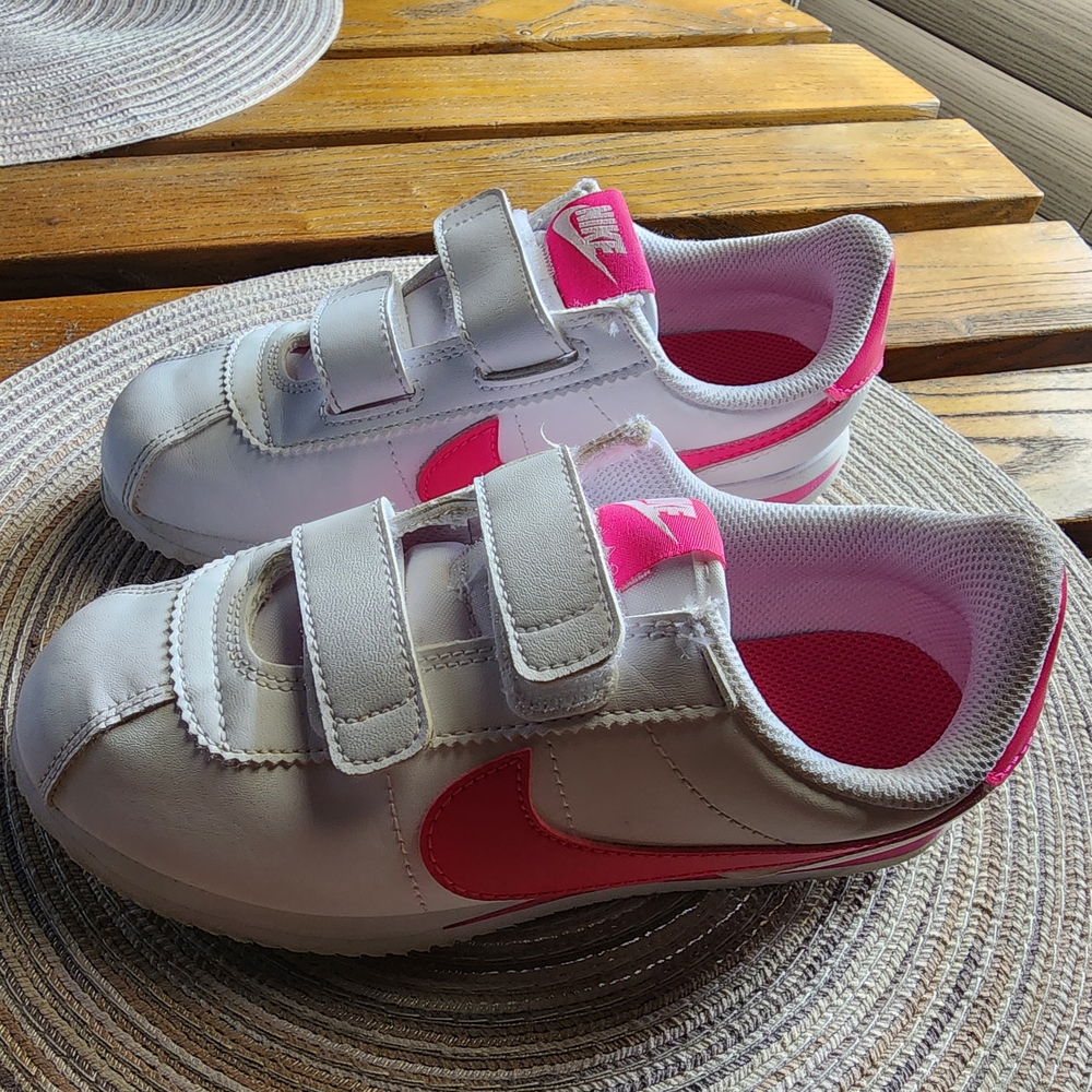 Nike Cortez Youth White and Pink Leather Velcro